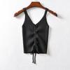 Women Summer Sleeveless V Neck Sexy Drawstring Bandage Bare Midriff Vest Crop Top