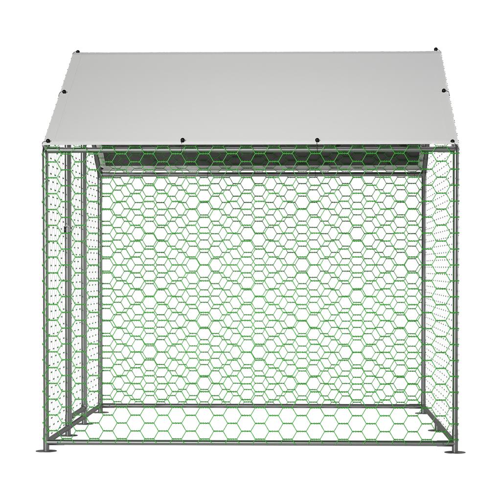 Chicken Coop 2x2x2m with Safety Lock and Waterproof PE Cloth, Metal Free-Range Enclosure for Chickens, Rabbits and Other Small Animals