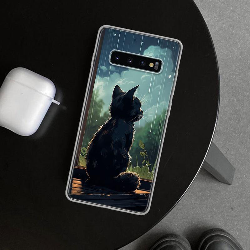 Аниме Кот Дождь Животное Чехол для Телефона Cover для Samsung Galaxy S26 S25 Edge S24 S23 Ultra S22 Plus S21 FE S20 + Арт Индивидуальные Fundas