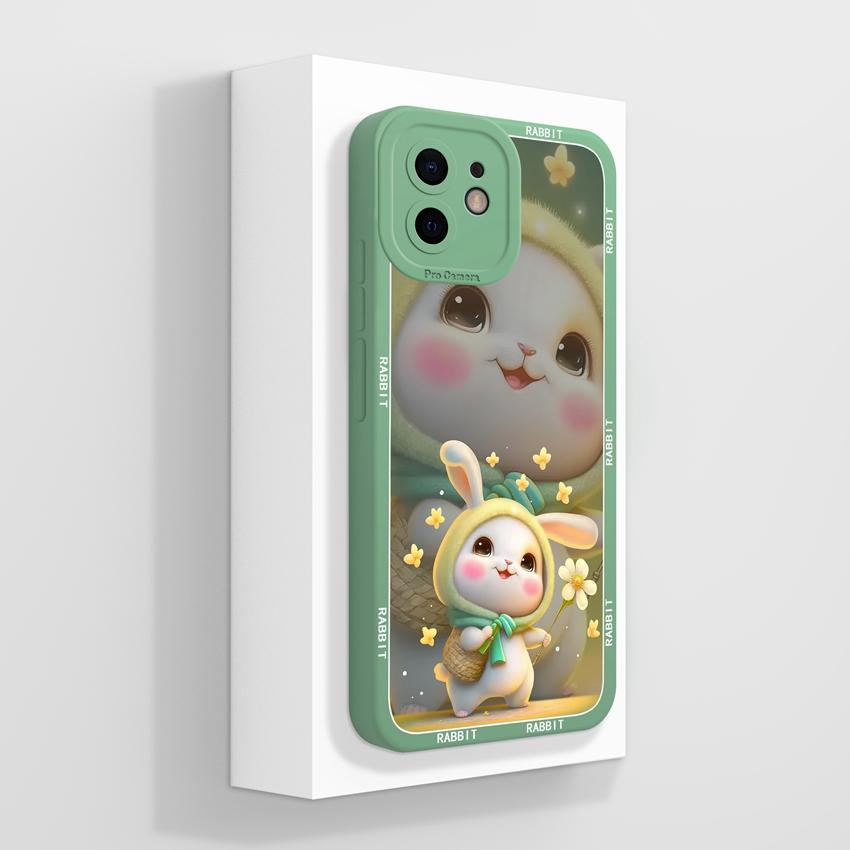 Для iPhone 12 11 XR 6 7 8 Plus Mini Pro Max Чехлы для телефонов Милые плюшевые узоры с кроликами Жидкий силикон Пылезащитная защита Мягкая задняя крышка Для чехла iPhone