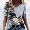 Women's Fashion Casual Printed V-Neck Short Sleeve Top Blouse