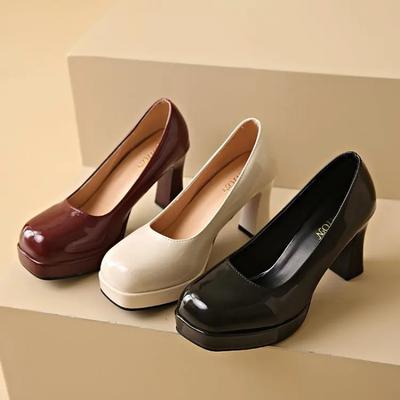 Туфли на высоком каблуке с золотистой отделкой и открытым носком, туфли-лодочки на платформе для баскетбола, брендовые туфли-лодочки с квадратным носком, сандалии, женские 2025, слипоны, лакированная кожа