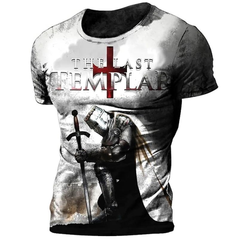 Men's T-shirt Casual Cotton Short Sleeve Shirt Temple Crusader Print T Shirt Fashion Vintage Clothing High Quality