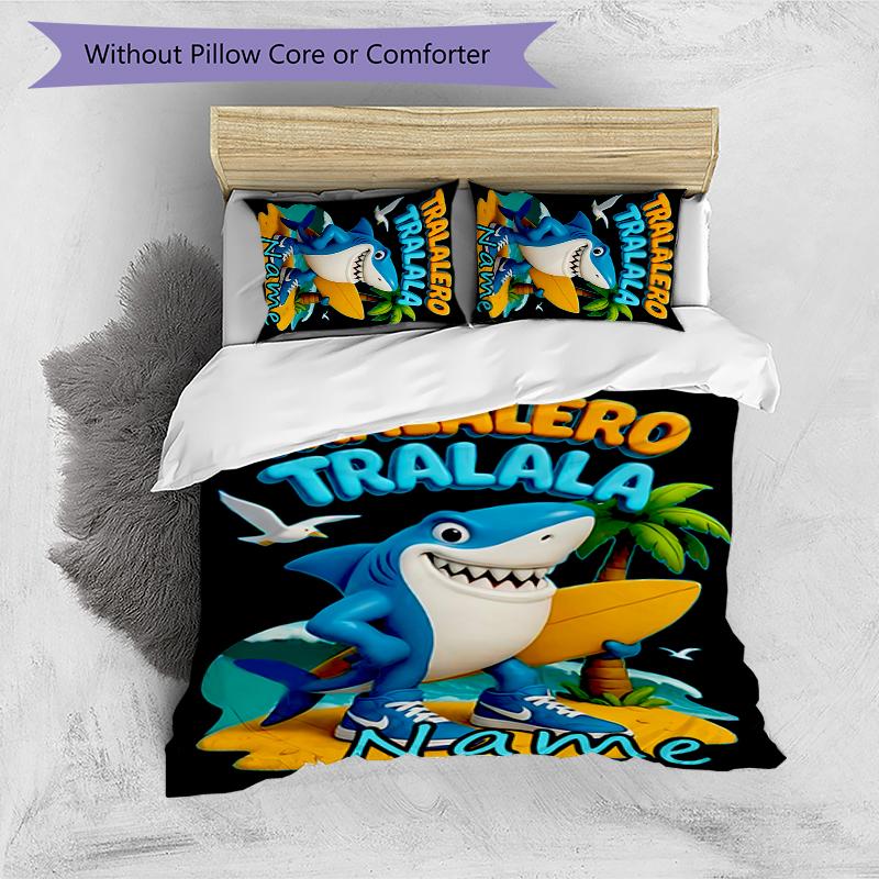 3pcs Custom Name Cartoon Italian Brainrot animal Bedding Set Duvet Cover Closure Includes 1 Duvet Cover & 2 Pillowcases for All Seasons Bedroom Decor
