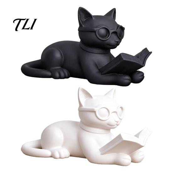 Подарок для книголюбов 3D-печатная фигурка кота-читателя, декоративная статуэтка с очками, детское украшение для комнаты, креативное животное, настольное украшение