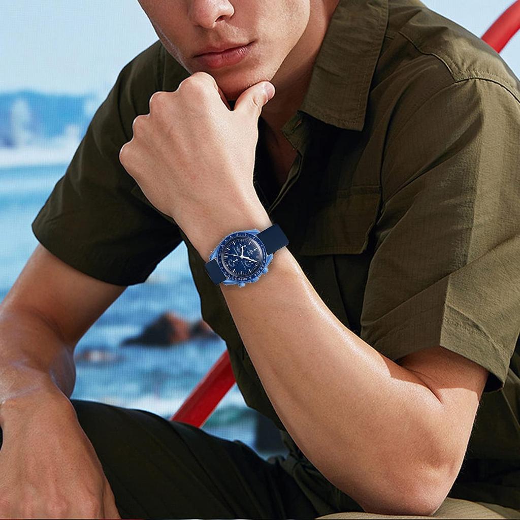 Jumpsunfun 20mm Silicone Watch Band for Swatch X OMEGA Speedmaster Navy with Quick Release Replacement Tool MoonSwatch,