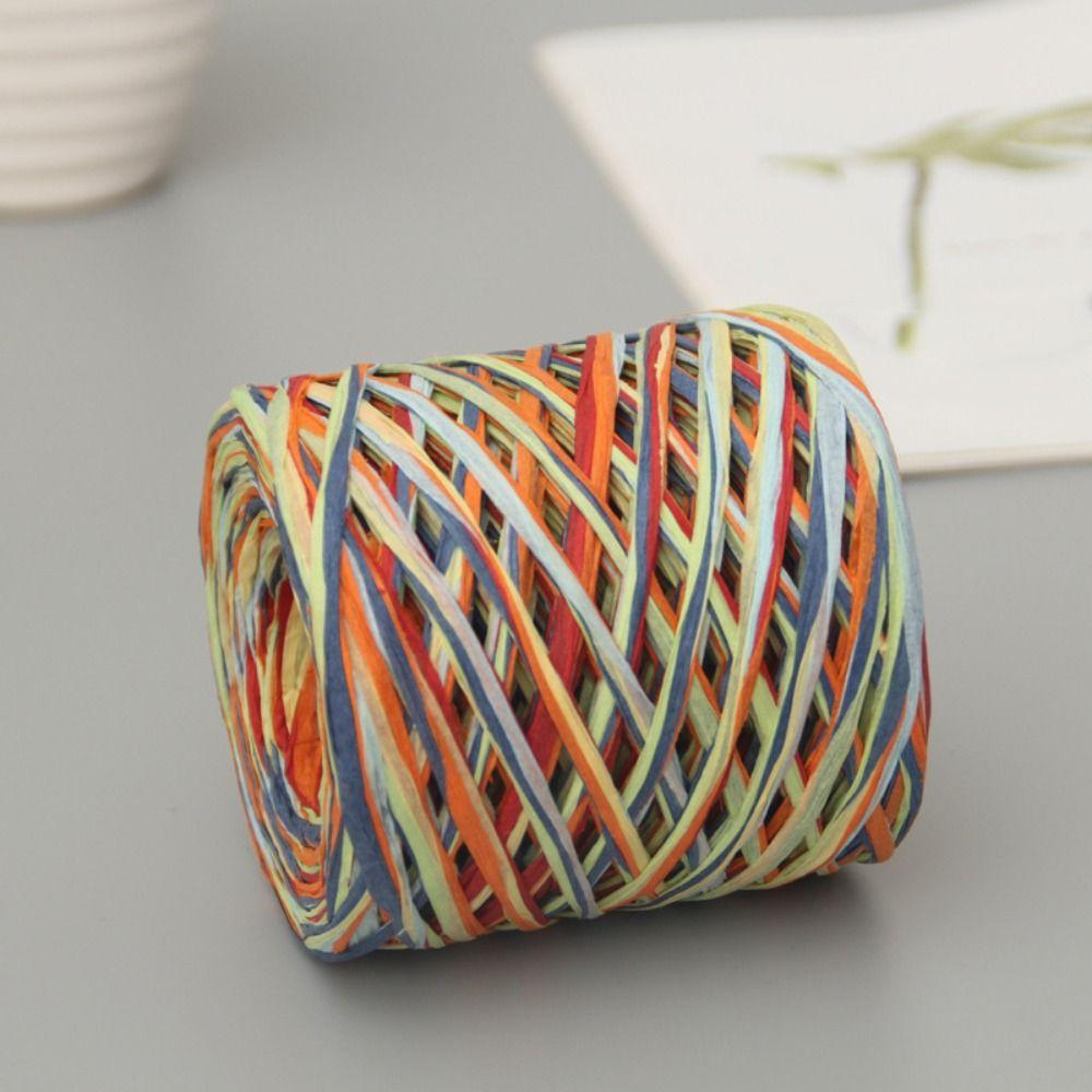 200m/Roll Raffia Paper Rope Multicolor Crochet Yarn High Quality Hand-woven Rope Gift Wrapping