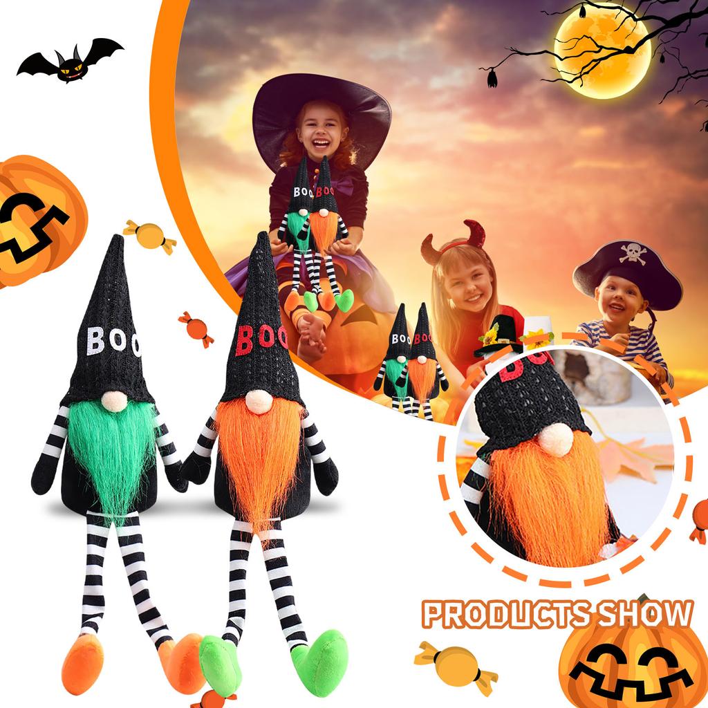 Halloween Decoration Long Legs Faceless Doll Black Witch Cloak Hat
