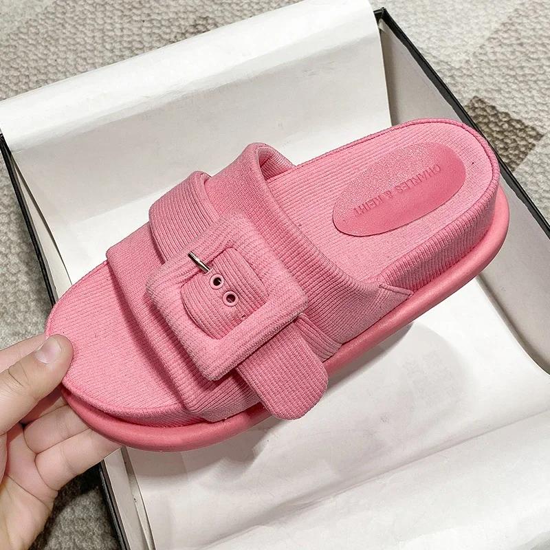 Маленькие ароматные тапочки в стиле «маленький аромат» для улицы 2024 лето новинка сказочный стиль квадратная пуговица толстая подошва одна линия крутые тапочки