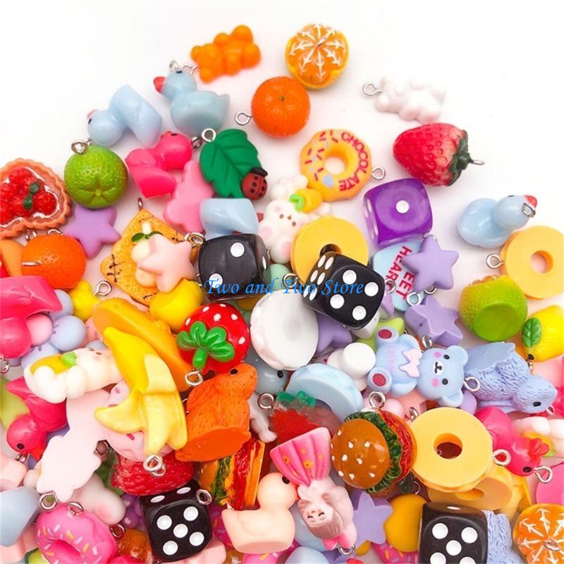 HX6F 20pcs Mixed Fruit Animal Resin Pendants Creative Jewelry Crafting Findings