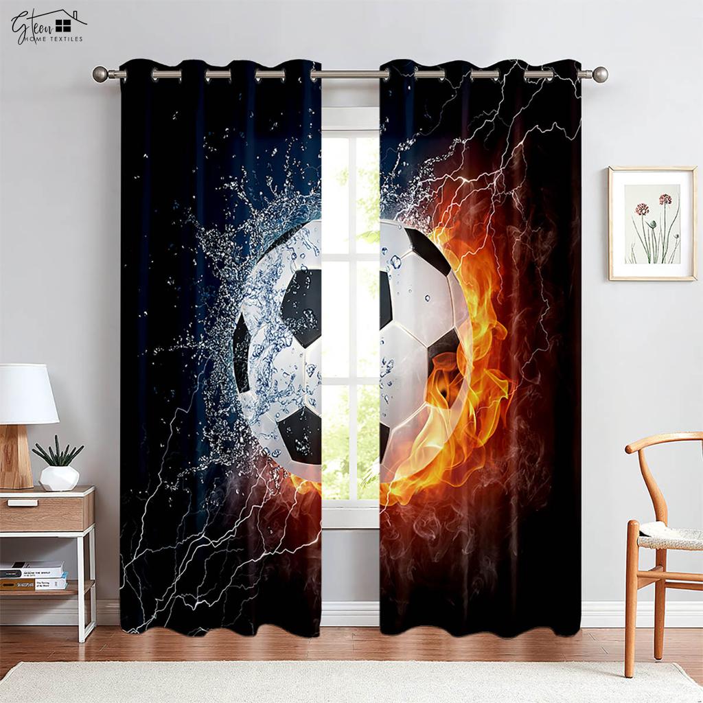 Вода и Огонь Спорт Футбол Принтованные Шторы 100% Полиэстер Спальня Гостиная Кабинет Декоративные Шторы 2 Штуки
