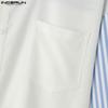 INCERUN Men Turn Down Collar Long Sleeve Buttons Tops Casual Striped Patchwork Shirts