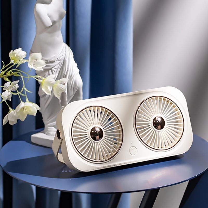 Dual-head Desktop Fan Portable USB Desk Fan with 360° Rotation for Home Office