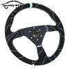 JDM Suede Leather Steering Wheel Drift Sport Pull Up Steering Wheel 14inch 350mm Flat V1