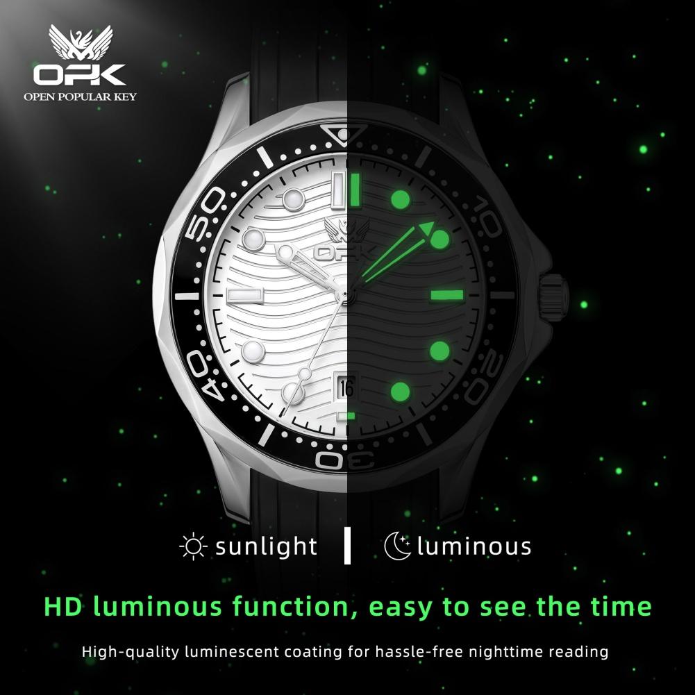 OPK 6109 Fashion Sport Men's Watch Luminous Waterproof Silicone Strap Auto Date Top Original Quartz Man Wristwatch