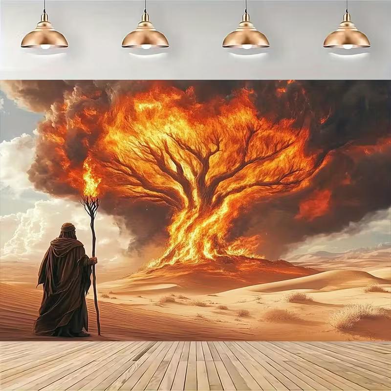 2D Moses Burning Bush Backdrop for Religious & Passover Celebrations