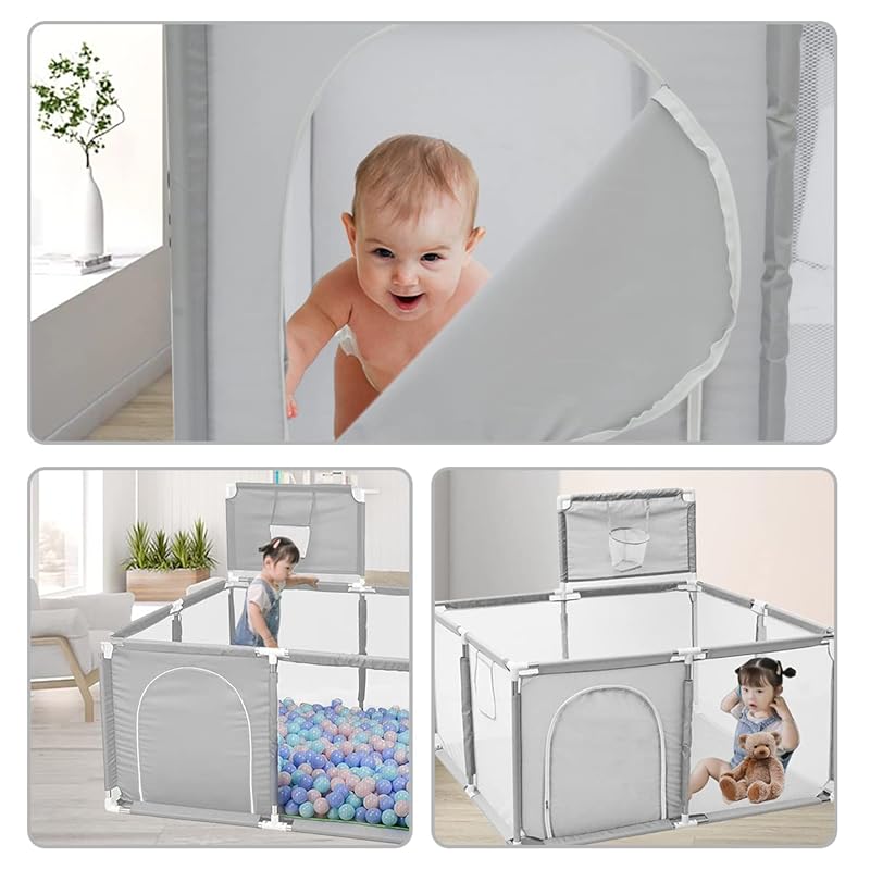 Сетчатая детская калитка для манежа Vinteky 128*128*66 см, большое детское ограждение для детской игры, подходит для использования в помещении и на улице, прочная, противоскользящая, безопасная игровая площадка