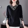 Women's Winter Warm Bottoming Long-sleeved V-neck Color Blocking Half-high Neck Knitted Bottoming Shirt