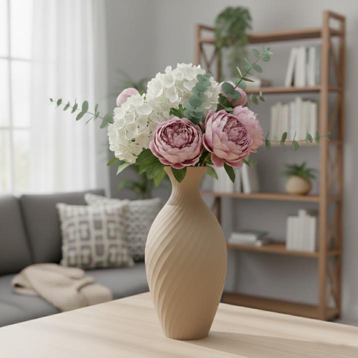 Decorative vase in the shape of a jug, beige, for flowers, elegant design