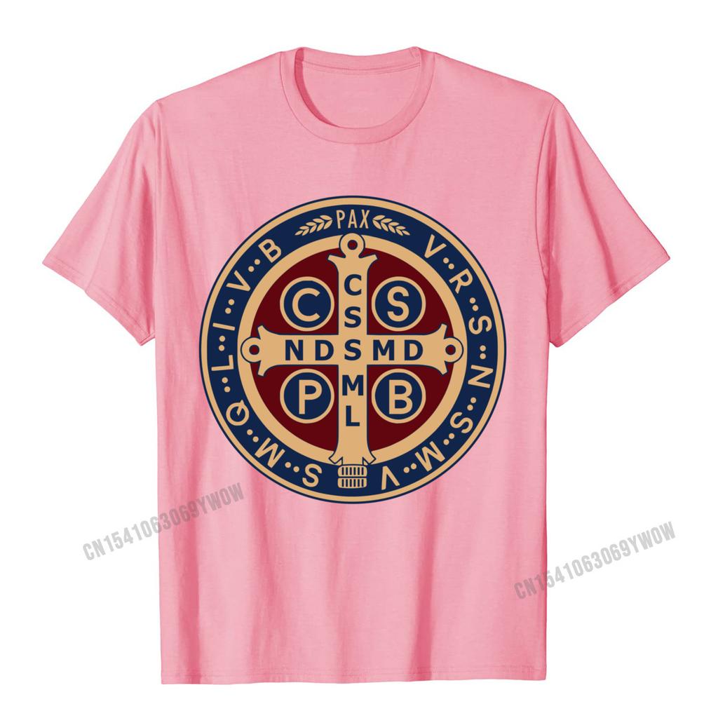 The Saint Benedict Medal Catholic Pullover Tees Camisas Men Slim Fit Mens T Shirt Printed T Shirt Cotton Geek
