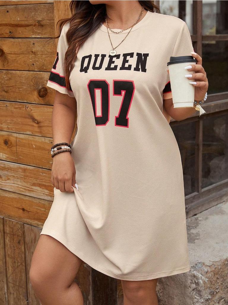 Plus Size Women's Loose Dress Summer Music Festival Pattern Sporty Casual Letter 3D Print Fashionable 07 Printed Dress