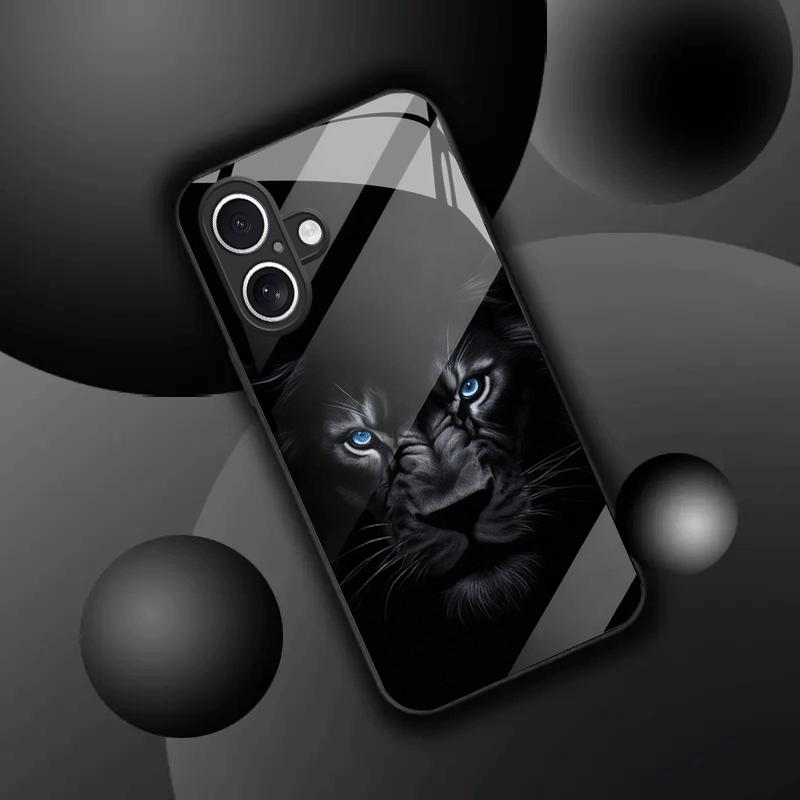Стеклянный чехол для телефона с узором «Глаз льва» для iPhone 17 16 15 14 13 12 11pro plus max, противоударная и противоударная задняя крышка