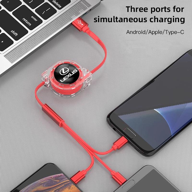 Car Quick Charger Micro USB Type-C 3-in-1 Fast Charging Cable For Lexus RX300 IS200 IS250 ES350 Ct200h UX250h NX300h RX350 LS JW3