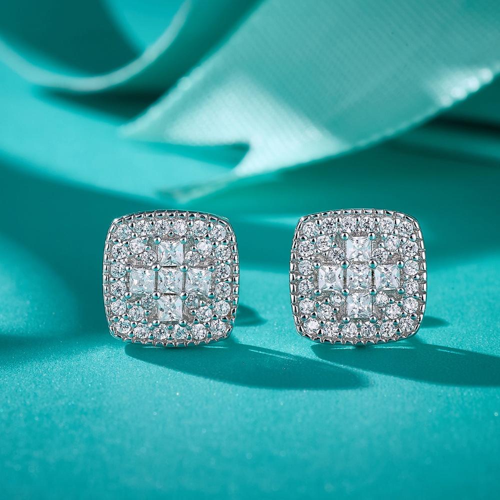 925 Sterling Silver Square Moissanite Earrings Silver 925 Unique Stud Earrings for Women
