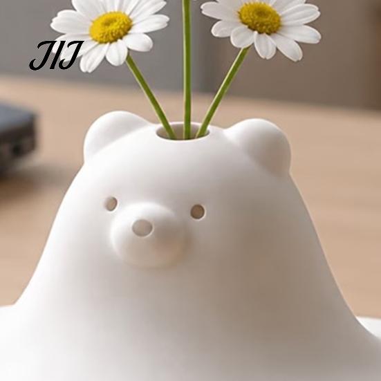 Small Flower Vase for Table 3D Printed Cute Polar Bear Figurine, Adorable White Desk Unique Gift Her Ornament Living Room Bedroom, Mini Arrangement