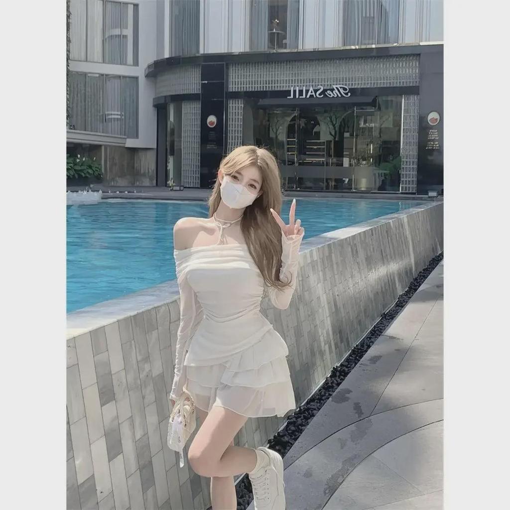 Футболка на одно плечо French Sweet & Spicy с юбкой-тортом, комплект из двух предметов для женщин