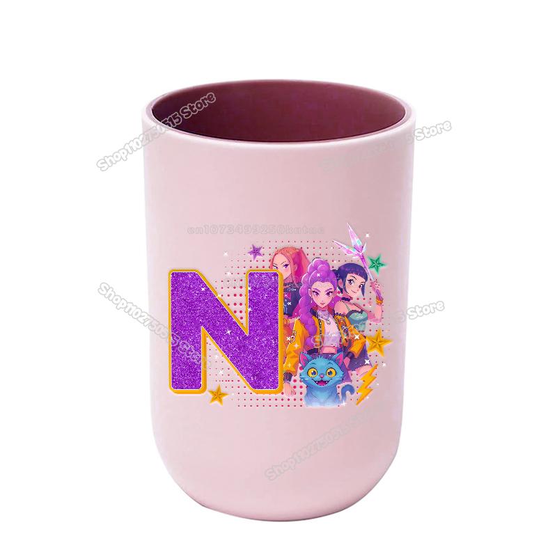 KPop Demon Hunters Letter A-Z Kids Toothbrush Cup Rumi Mira Zoey Girl Washing Mouth Mugs Water Cup Bathroom Toothbrush Holder