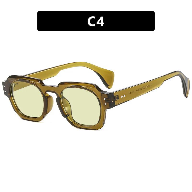 Новые квадратные солнцезащитные очки Женские Модные Прозрачные линзы цвета океана Очки UV400 Винтажный Дизайнерский бренд Мужские заклепки Панк очки