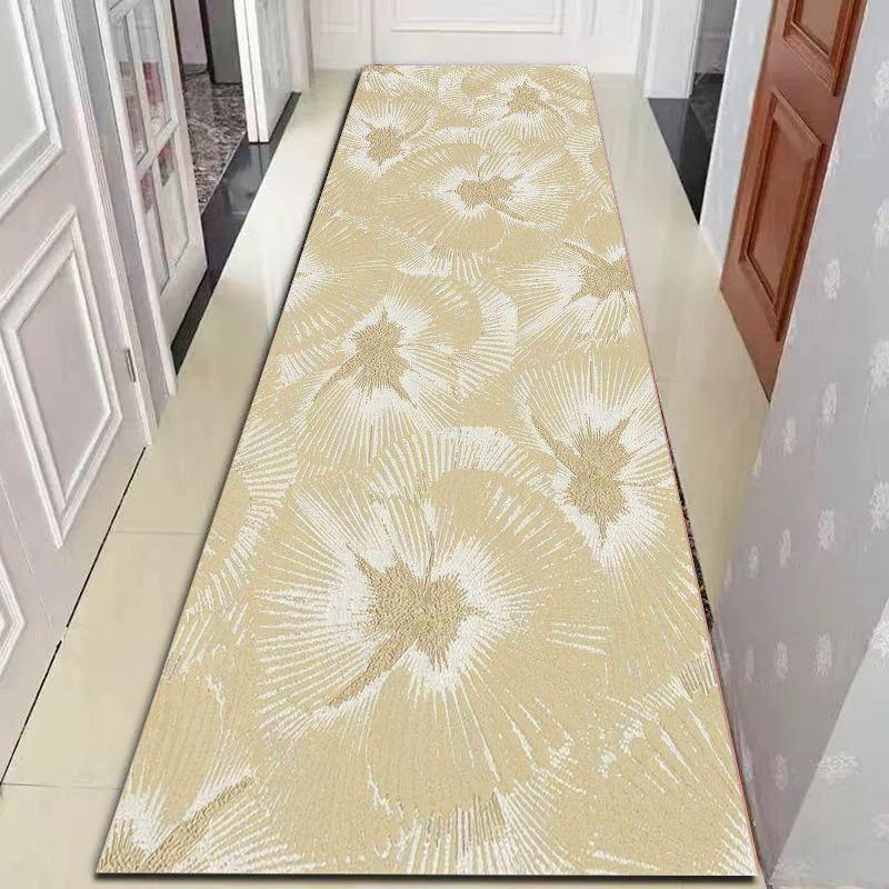 Golden Floral Corridor Carpet Anti-slip Nordic Style Narrow Long Floor Mat for Hallway Entryway Home Decor