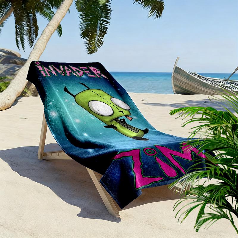 Invader Zim 2D Плоский Принт Пляжное Полотенце, Большое Мягкое Быстросохнущее Полотенце для Пляжа Кемпинга ПлаванияZSTJ0915051