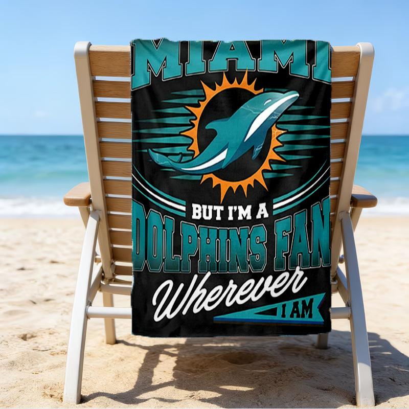 Dolphins Team Logo Artwork Quick-Dry Microfiber Beach Towel Super Soft & Absorbent for Bath, Beach, Travel Bath Time Accessory, Fan gifts