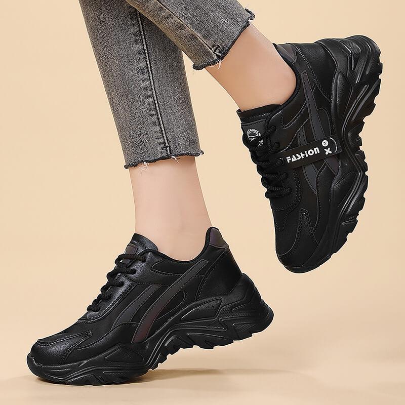 MCTIN Кроссовки на платформе. Женские вулканизированные туфли на толстой подошве. Женские массивные черные туфли.