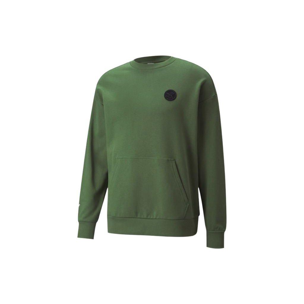Puma Solid Color Logo Crew Neck Sweatshirt Unisex Tops Green 532241-67