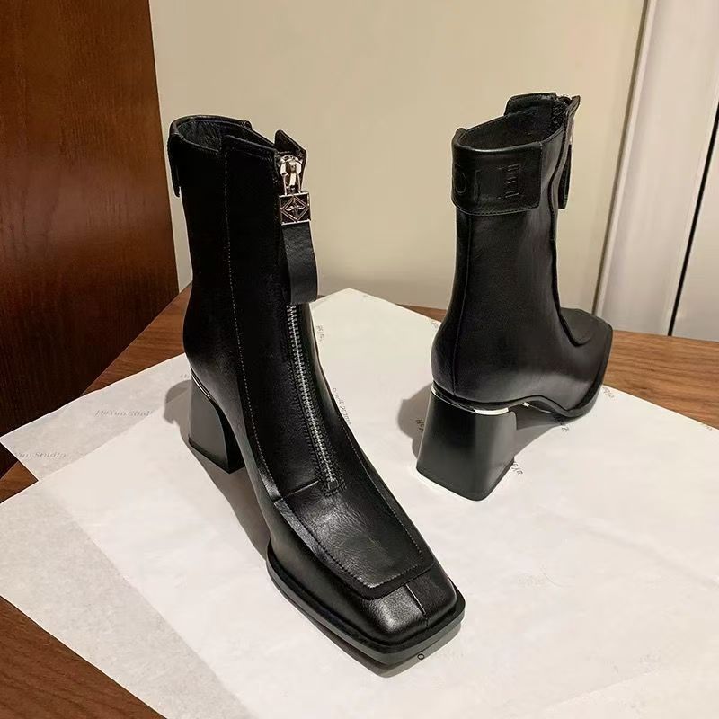 Брендовые женские ботильоны на высоком каблуке с квадратным носком, кожаные туфли, зима 2025, новый тренд, зимние ботинки «Челси», модные туфли-лодочки Botas Mujer
