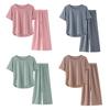 Women's Summer Pajama Set Round Neck Short Sleeve Top And Pants Sleepwear Set Casual Loose Two Piece Lounge Set