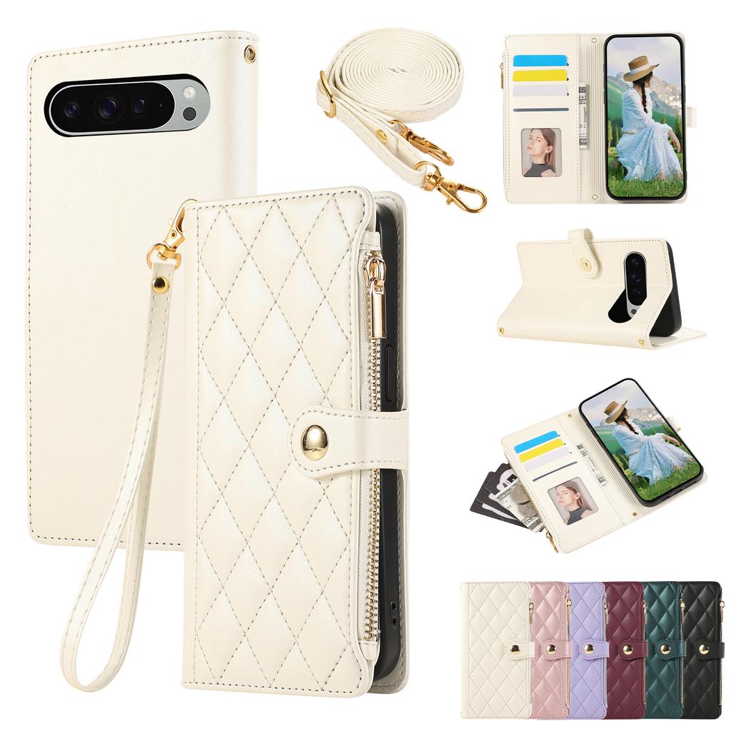 Чехол-кошелек на молнии для карт из кожи Solt для Google Pixel 9 Pro XL 8 8A 7 6, сумка-подставка с ремешком, карманный чехол для книги