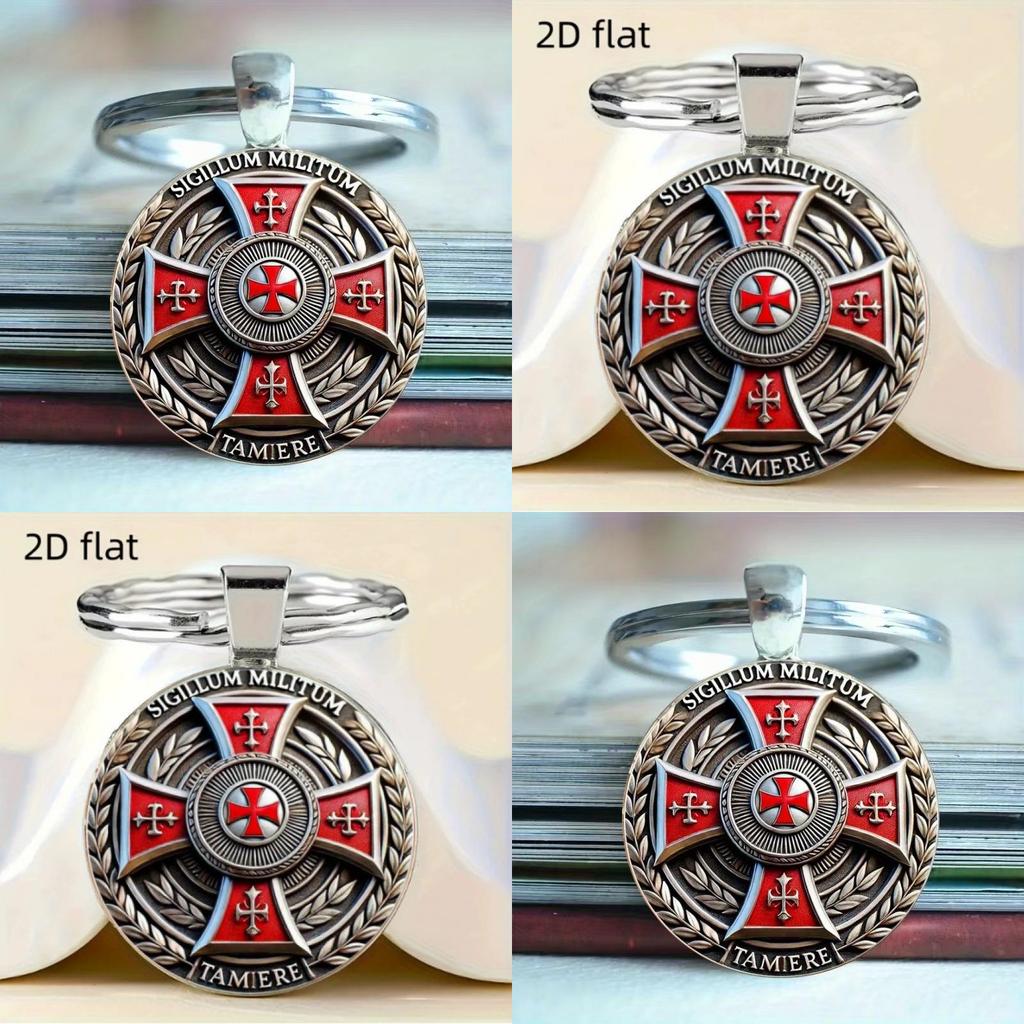 Red Cross Knight Vintage Round Alloy Key Holder For Party And Holiday Gifts