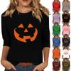 Women's Fashion Casual Three-Quarter Sleeve Halloween Print Round Neck T-Shirt Top