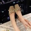 Fashion French Elegance Gold Butterfly Knot Square Head Single Shoes 2025 New Style Wrapped Head Thick Heel Sandals Women Summer Outdoor