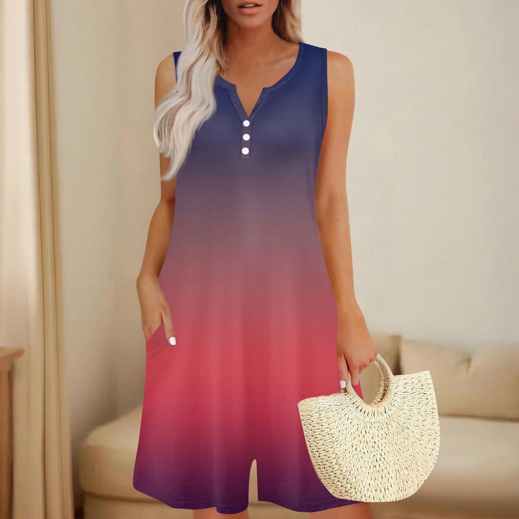 Women's Fashionable And Casual Sleeveless Button-pocket One-piece Shorts