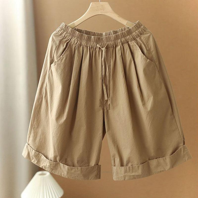 Женская одежда в японском стиле, эластичные, с высокой талией, простые пляжные шорты, женская повседневная уличная одежда, свободные, широкие брюки длиной до колена