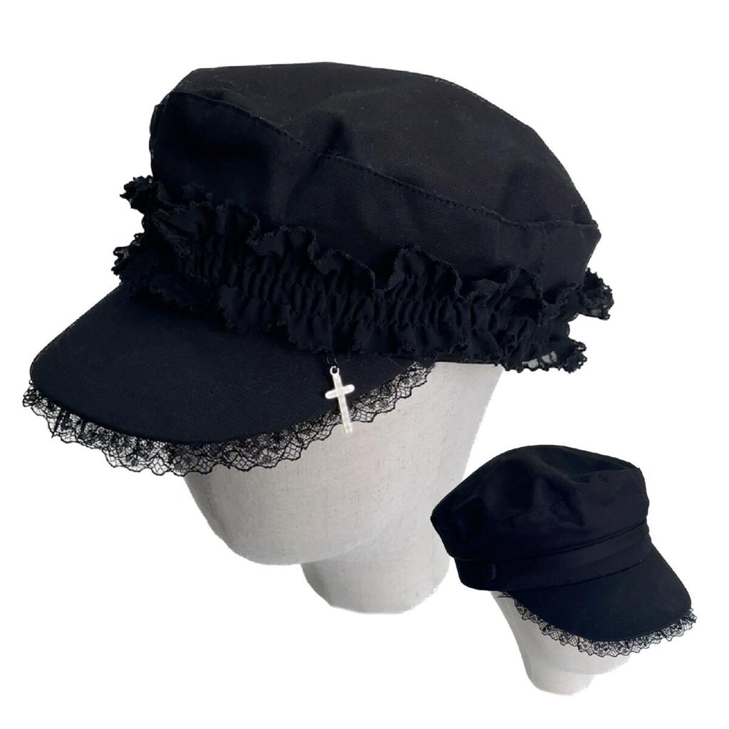 Newsboys Beret Hat for Women Breathable Cabbie Hat Joker Girl Lace Peaked Hat Subculture Cross Painter Hat Headwear