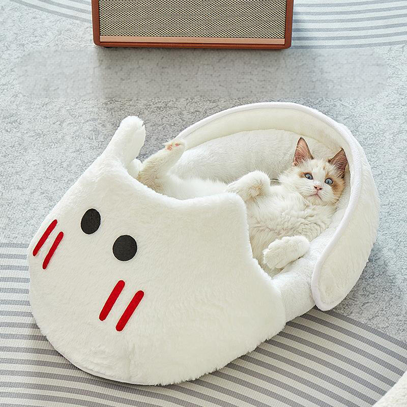 Зимняя теплая тапочковая лежанка для кошек, уютный плюшевый домик для питомцев для домашних кошек, мягкий удобный коврик для питомцев с нескользящим дном