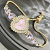 Women's Heart Shaped Bracelet Watch Rhinestone Heart Quartz Wristwatch Adjustable Slider Bracelet Dress Watch