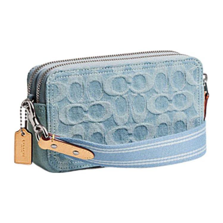 Coach Джинсовая холщовая клатч-сумка на запястье Signature Ежедневная CK010-LHPBU