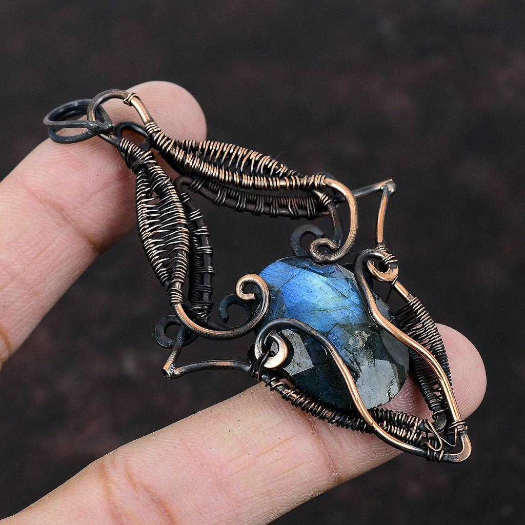 Кулон с ограненным лабрадоритом, обернутый медной проволокой, совершенно новый кулон с лабрадоритом, ювелирное изделие ручной работы, кулон с драгоценным камнем, подарок для мамы